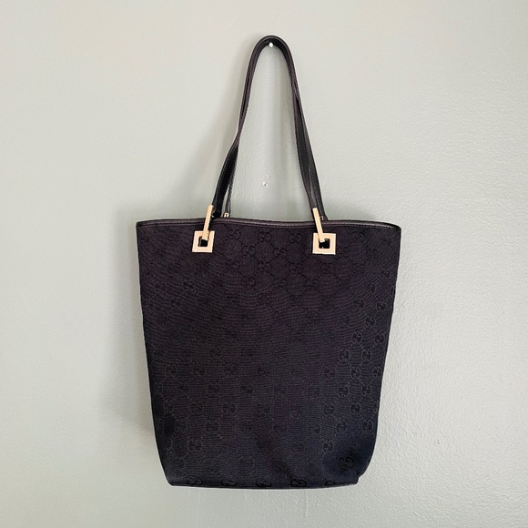 Gucci Vintage Y2K 1990s Black Canvas Logo Shoulder Bag Tote - Picture 1 of 6
